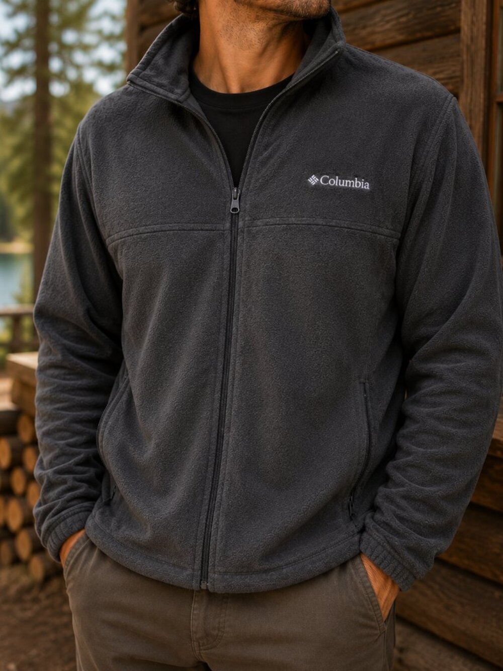 Columbia Men's Dark Gray/Brown Fleece Jacket